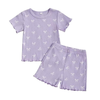 Short Sleeve Ribbed Bows Toddler Set