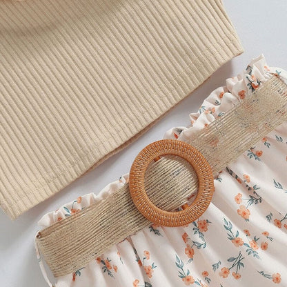 One Shoulder Ribbed Floral Toddler Set