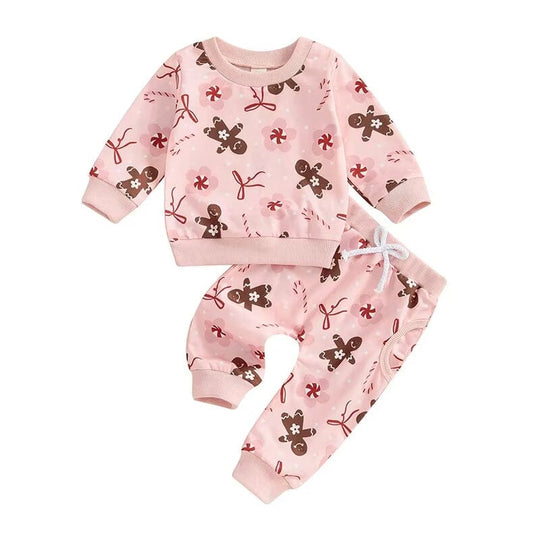Long Sleeve Pink Christmas Baby Set