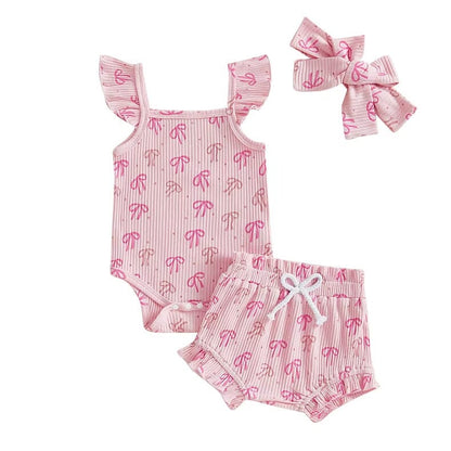 Fly Sleeve Ruffled Bows Baby Set