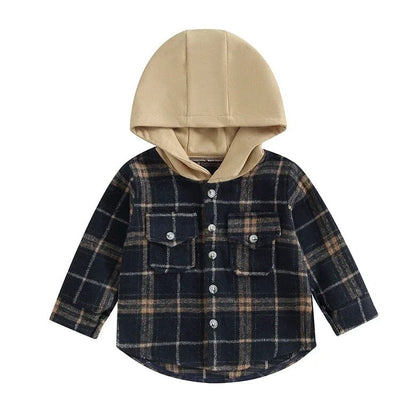 Long Sleeve Plaid Hooded Toddler Shirt