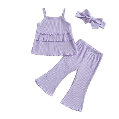 Solid Ruffled Top Flared Pants Toddler Set