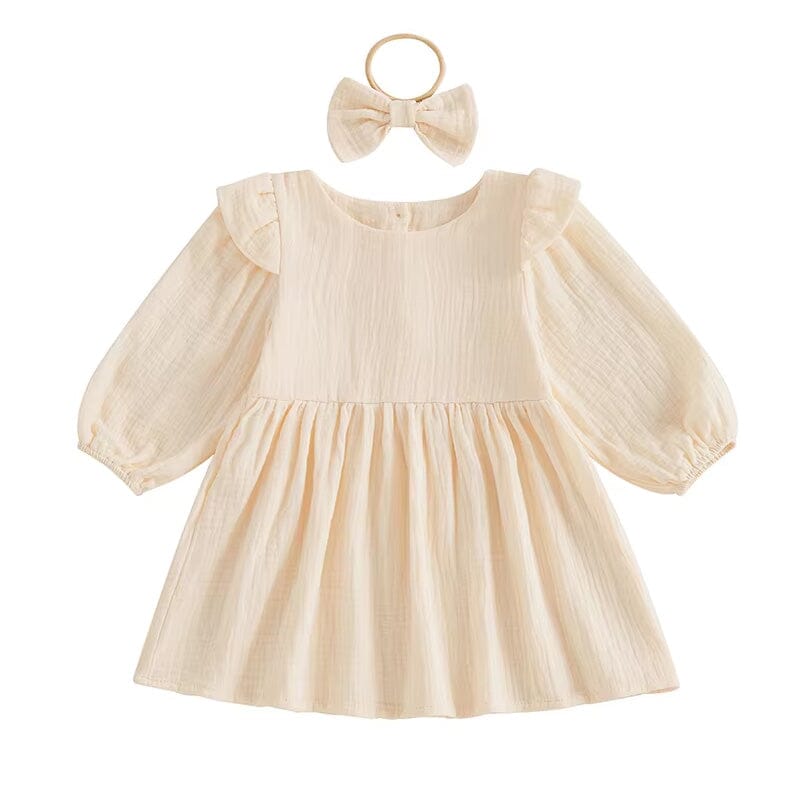 Long Sleeve Solid Ruffled Toddler Dress