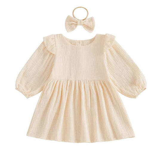 Long Sleeve Solid Ruffled Toddler Dress