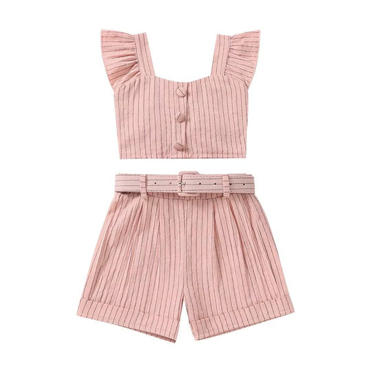 Flutter Sleeve Belted Shorts Toddler Set