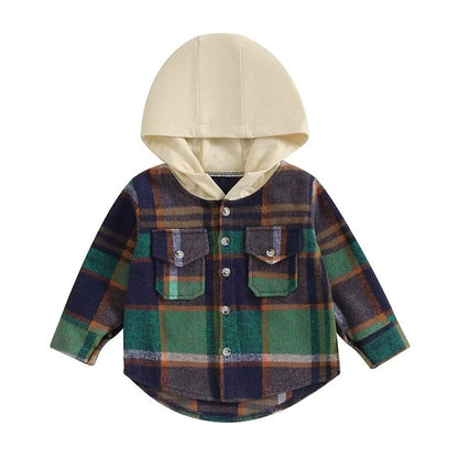 Long Sleeve Plaid Hooded Toddler Shirt
