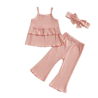 Solid Ruffled Top Flared Pants Toddler Set