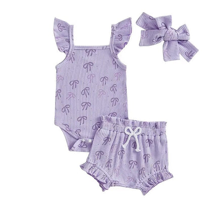 Fly Sleeve Ruffled Bows Baby Set