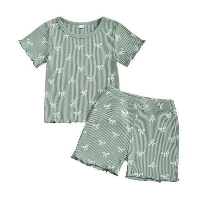 Short Sleeve Ribbed Bows Toddler Set