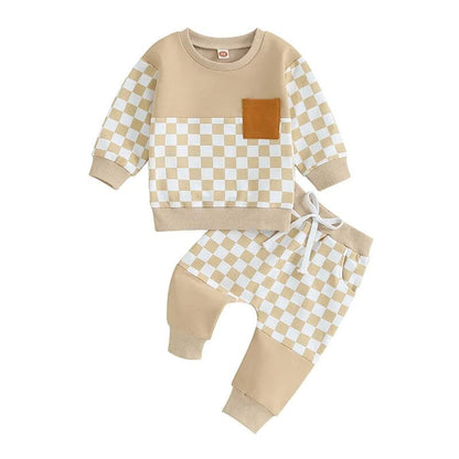 Color Block Checkered Pocket Baby Set
