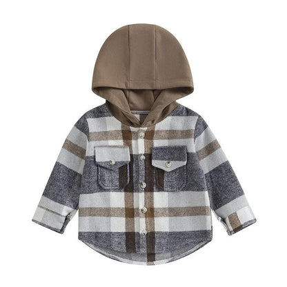 Long Sleeve Plaid Hooded Toddler Shirt