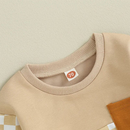 Color Block Checkered Pocket Baby Set