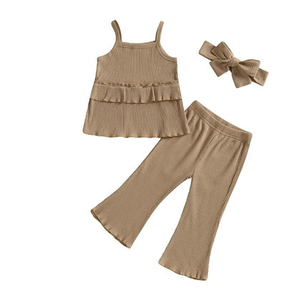 Solid Ruffled Top Flared Pants Toddler Set