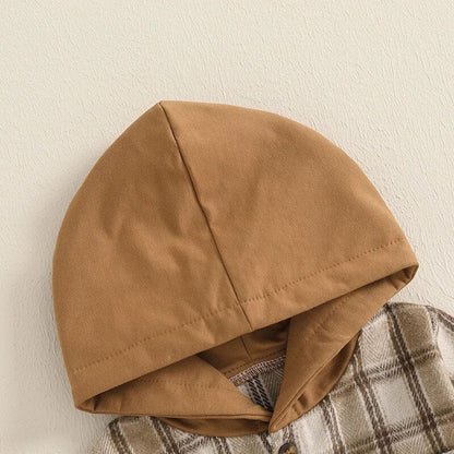 Long Sleeve Plaid Hooded Baby Shirt