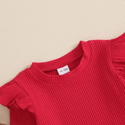 Long Sleeve Plaid Skirt Christmas Toddler Set