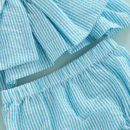 Blue Striped Big Bow Baby Set