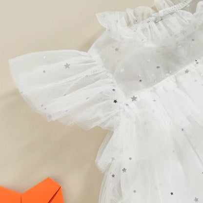 Fly Sleeve White Tulle Toddler Dress