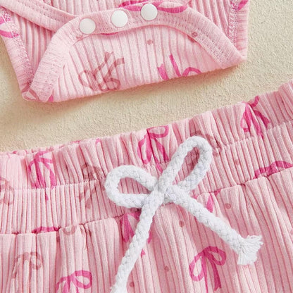 Fly Sleeve Ruffled Bows Baby Set