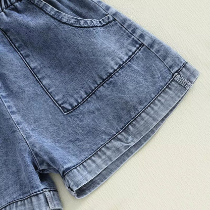 Short Sleeve Denim Toddler Romper