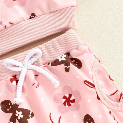 Long Sleeve Pink Christmas Baby Set