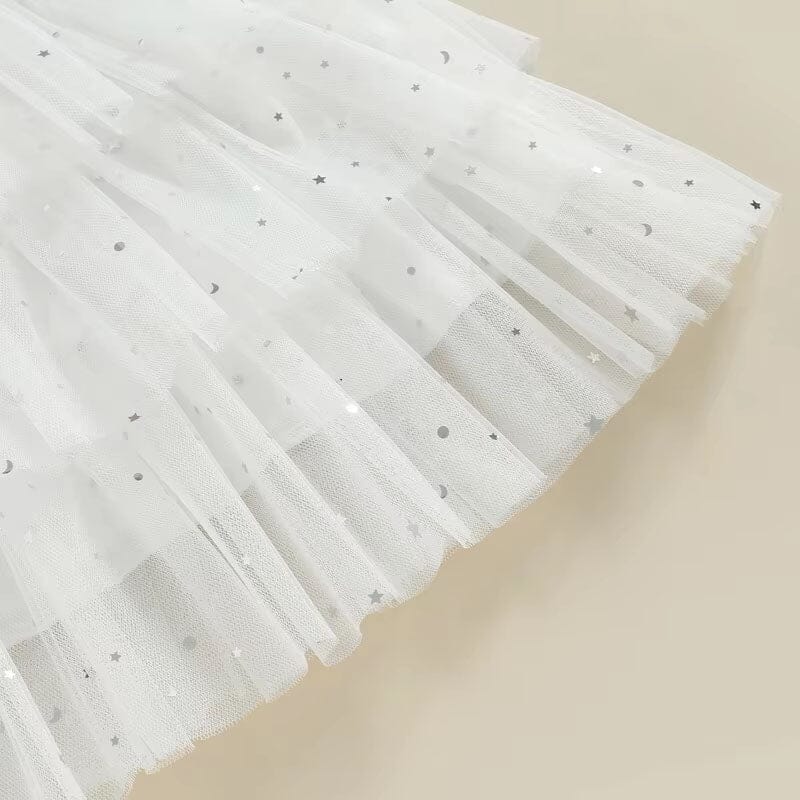 Fly Sleeve White Tulle Toddler Dress