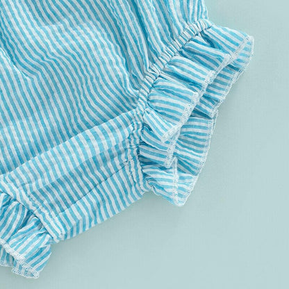 Blue Striped Big Bow Baby Set