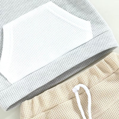 Short Sleeve Waffle Hooded Baby Set