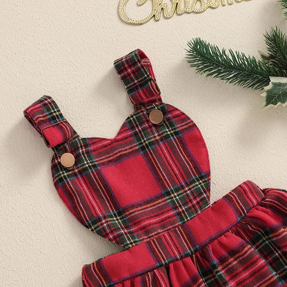Long Sleeve Plaid Skirt Christmas Toddler Set