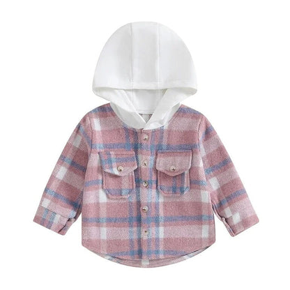 Long Sleeve Plaid Hooded Toddler Shirt