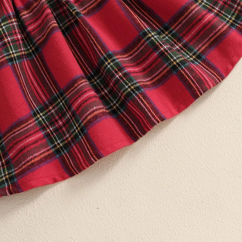 Long Sleeve Plaid Skirt Christmas Toddler Set