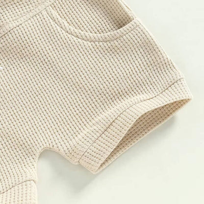 Short Sleeve Waffle Hooded Baby Set