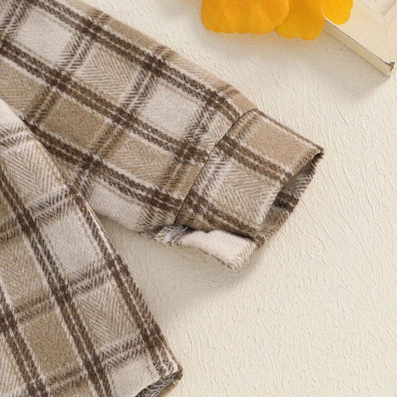 Long Sleeve Plaid Hooded Baby Shirt