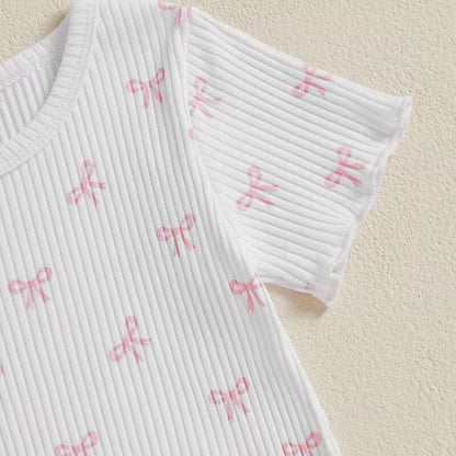 Short Sleeve Ribbed Bows Toddler Set