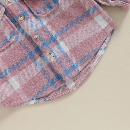 Long Sleeve Plaid Hooded Toddler Shirt