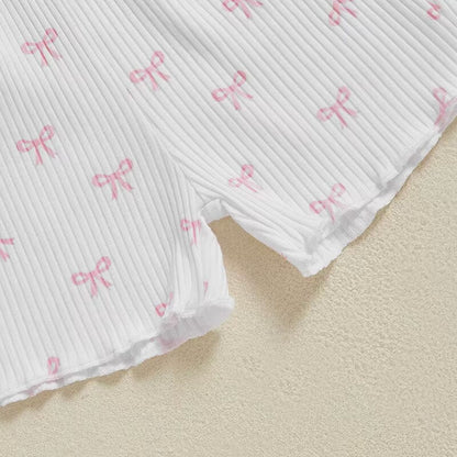 Short Sleeve Ribbed Bows Toddler Set