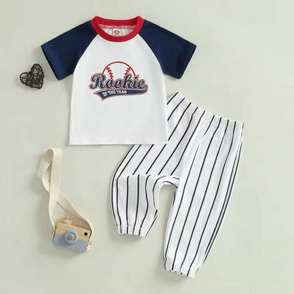 Short Sleeve Rookie Of The Year Pinstripe Baby Set