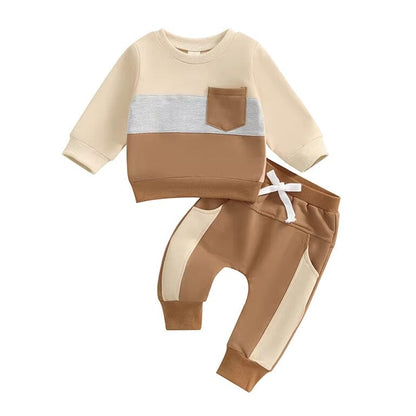 Long Sleeve Color Block Pocket Baby Set
