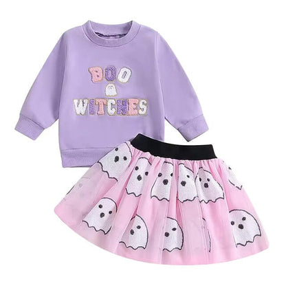 Boo Witches Sweatshirt and Ghost Skirt Set