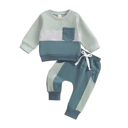 Long Sleeve Color Block Pocket Baby Set