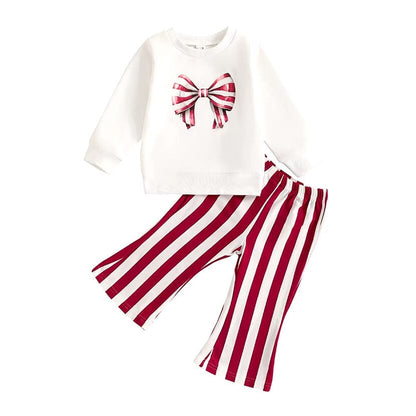 Long Sleeve Striped Bow Baby Set