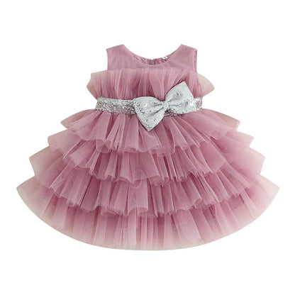 Sparkly Silver Bow Tulle Toddler Dress