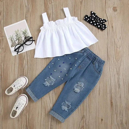 White Cami Ripped Jeans Toddler Set