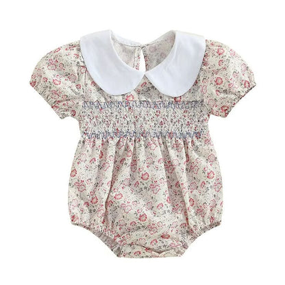 Short Sleeve Floral Collar Baby Romper