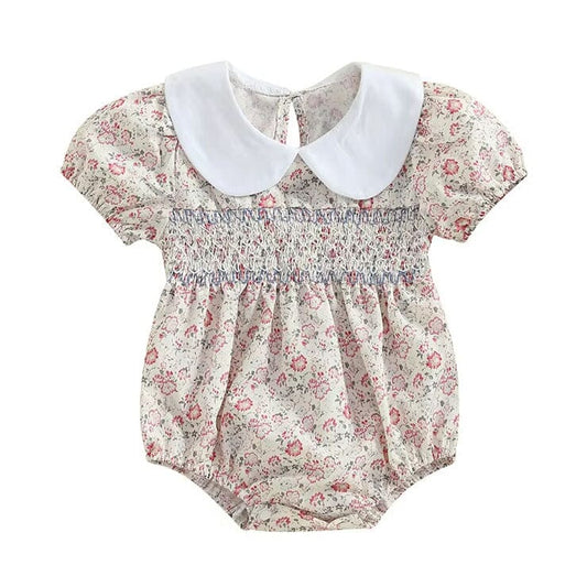 Short Sleeve Floral Collar Baby Romper
