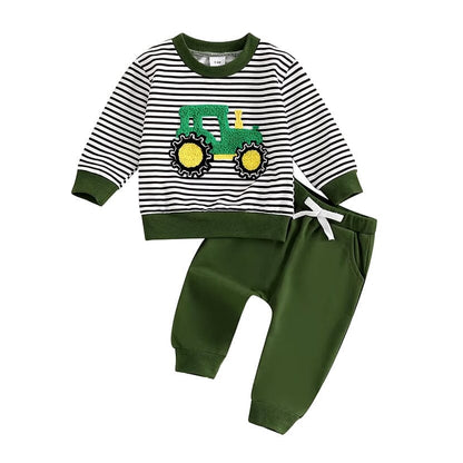 Long Sleeve Striped Tractor Baby Set