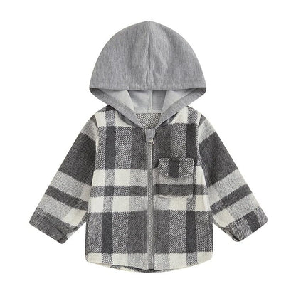 Gray Hooded Plaid Zip-Up Toddler Jacket