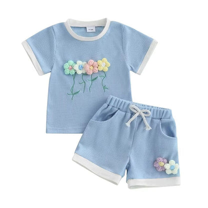 Short Sleeve Waffle Flowers Toddler Set