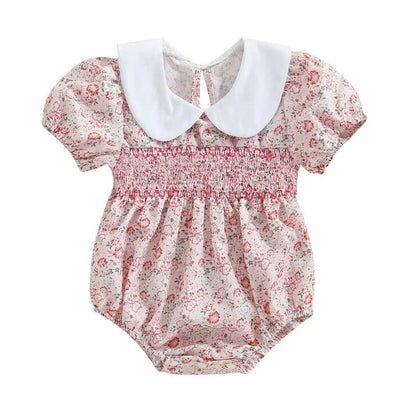 Short Sleeve Floral Collar Baby Romper