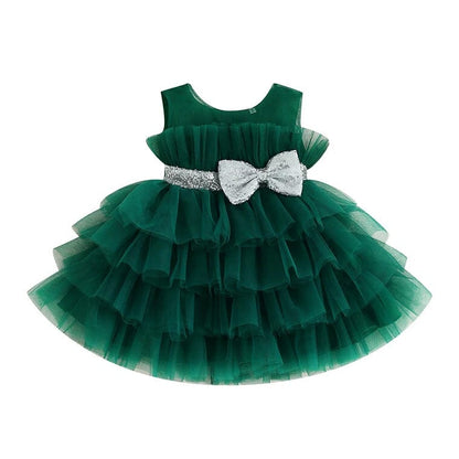 Sparkly Silver Bow Tulle Toddler Dress