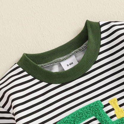 Long Sleeve Striped Tractor Baby Set